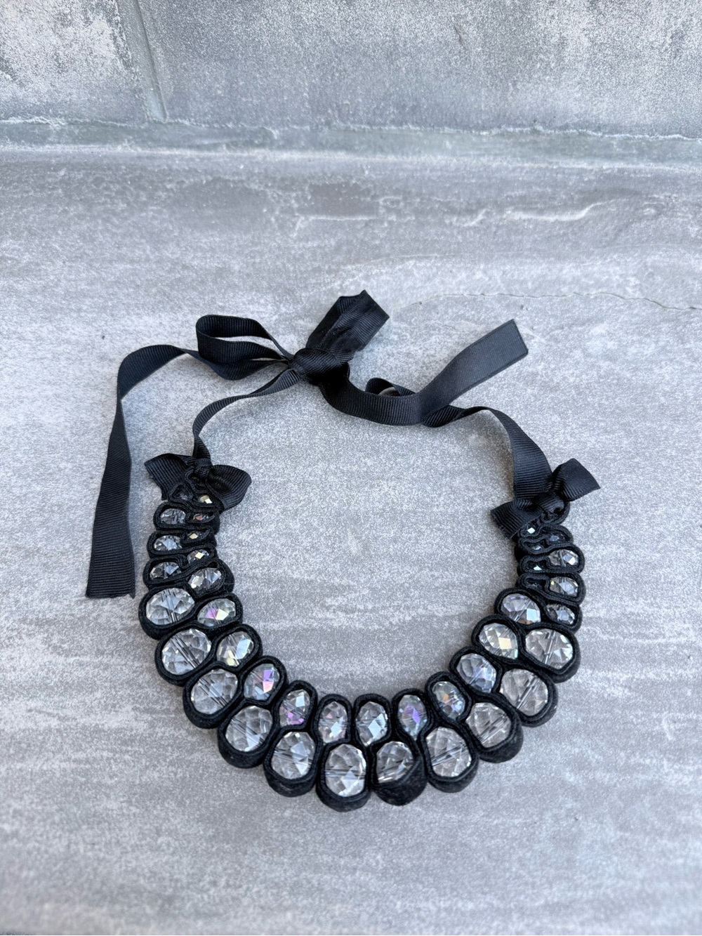 Melanie Lyne Choker Style Tie Necklace - faceted clear crystals - Women Jewelry